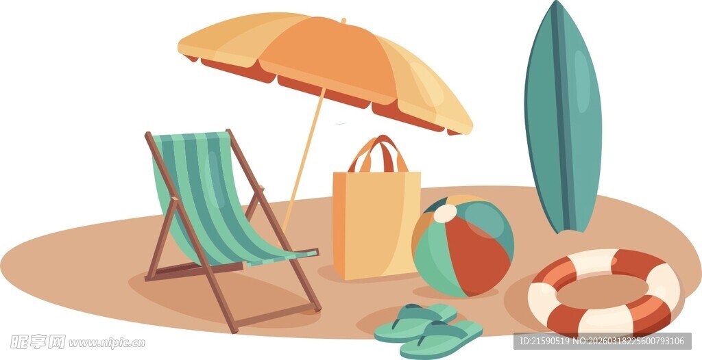 卡通风格夏天沙滩