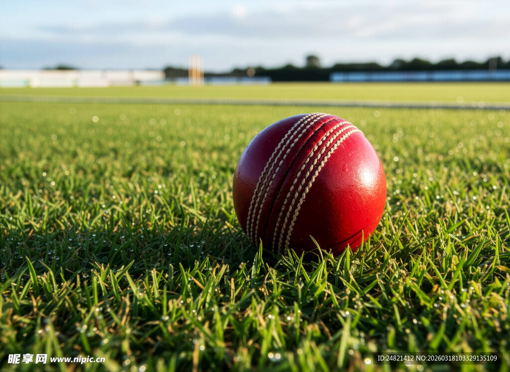 草地上的红色板球