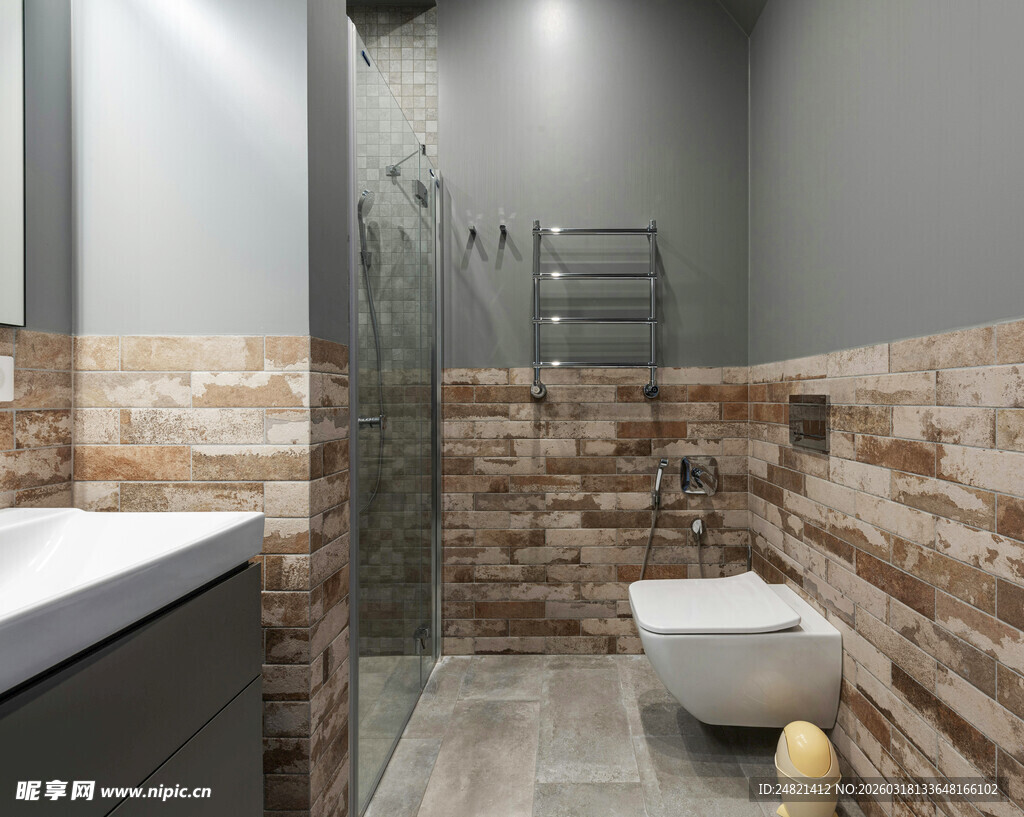 现代风砖砌墙面浴室