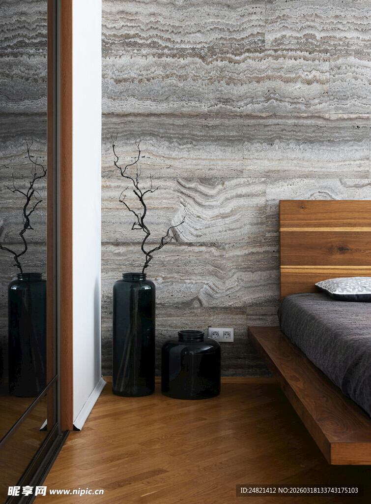 现代简约风卧室木质墙面