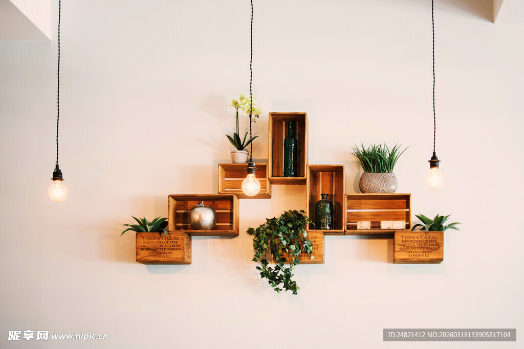 墙面木质绿植悬挂装饰架