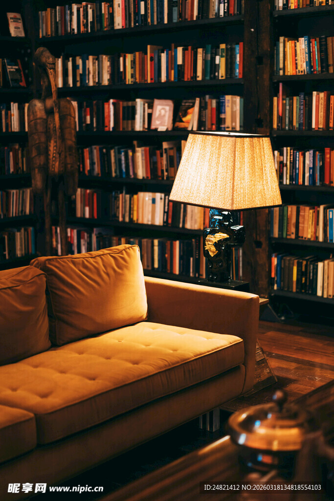 舒适书房沙发与温馨台灯
