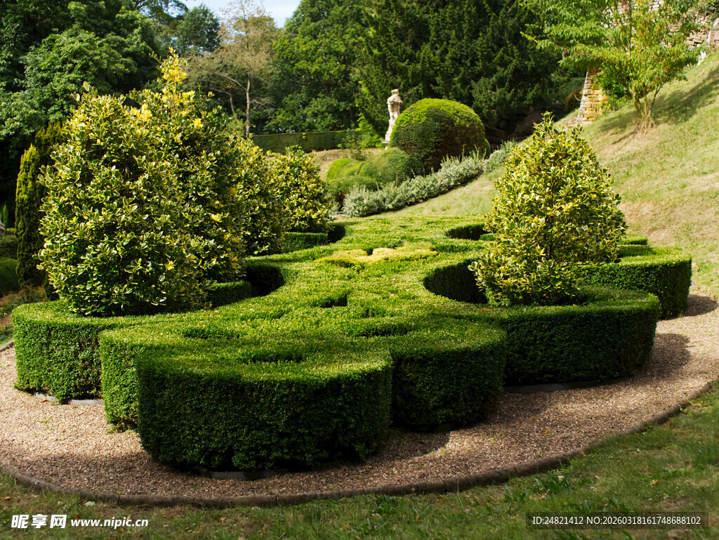 精致修剪的园林绿植景观