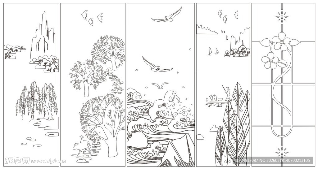 移门图案 线条画 素描图案