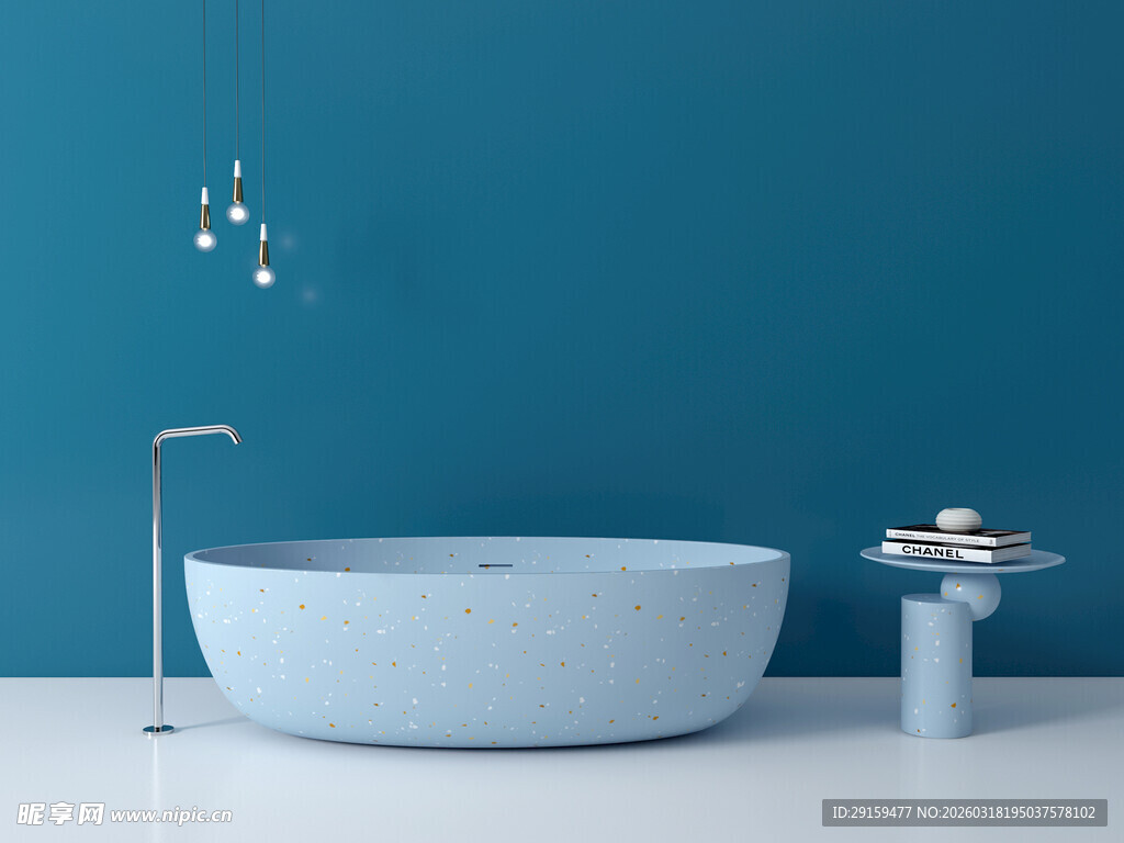蓝色背景下的简约浴缸