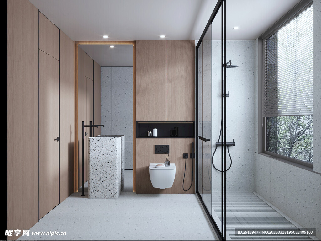 现代简约风木质浴室空间