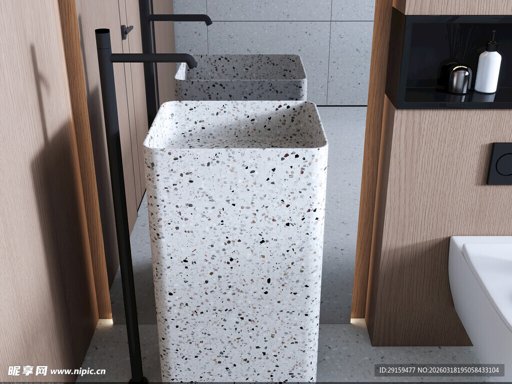 现代浴室独特水磨石洗手台