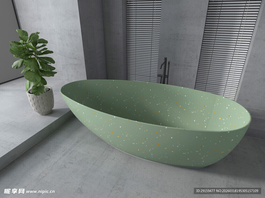 浅绿色椭圆形独立式浴缸