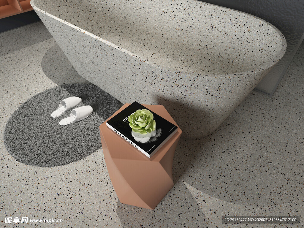 现代简约风浴缸旁绿植摆件