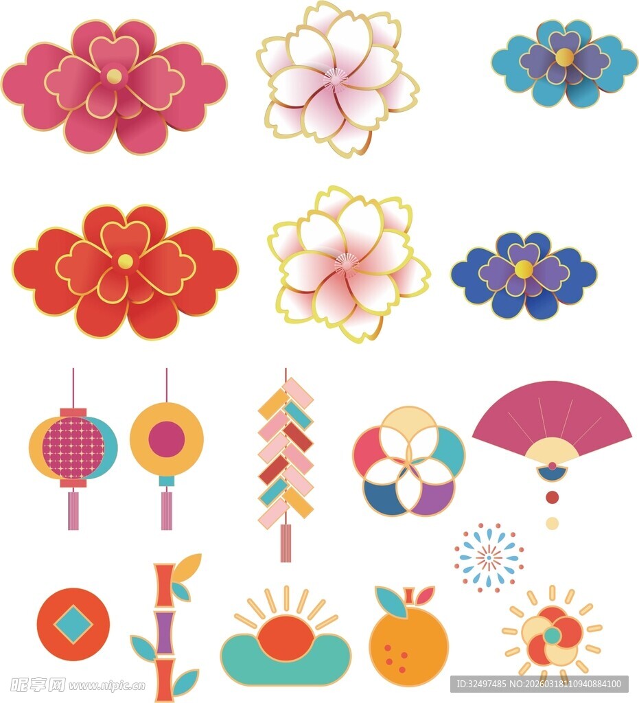 多彩中式传统元素图案集