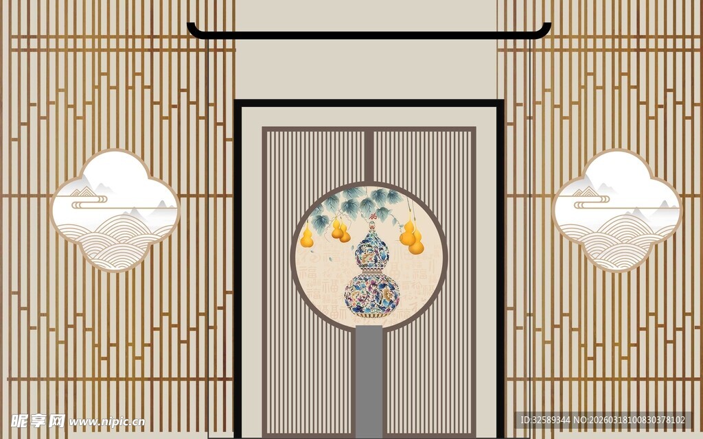 中式风格门饰装饰画图案