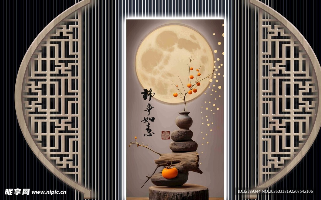 中式禅意月景静谧石径