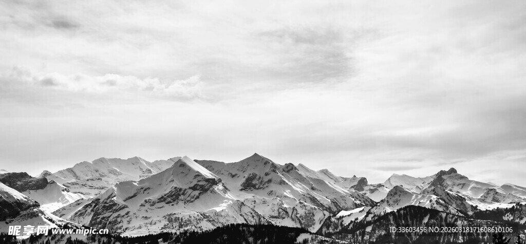 黑白壮丽山脉景观