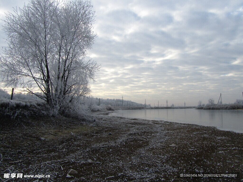 冬日河畔雪景