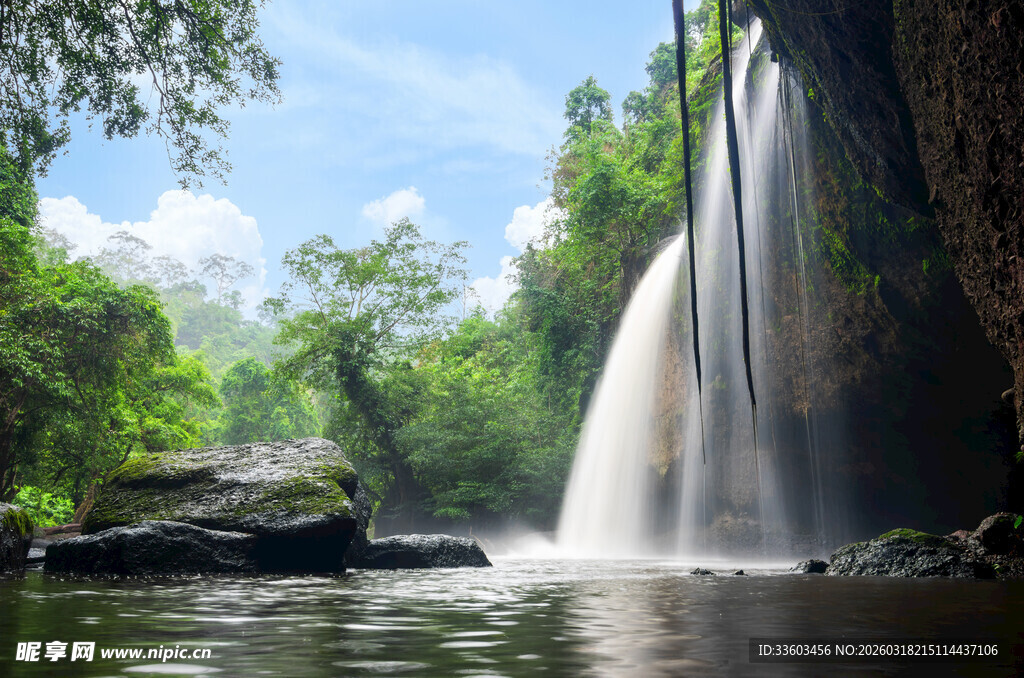 丛林中的壮丽瀑布景观