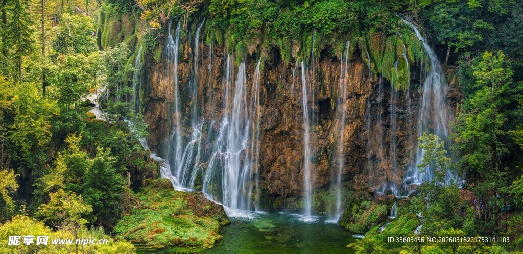 森林中的壮观瀑布景观