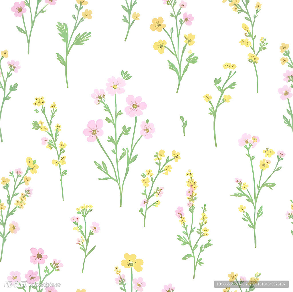 清新手绘花卉无缝图案