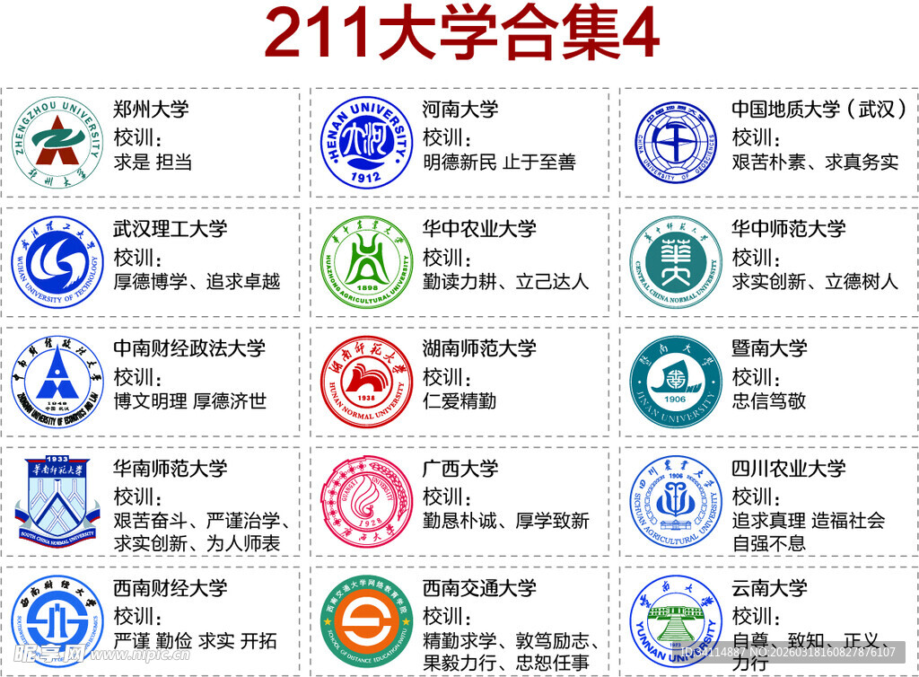  211大学标志及校训合集