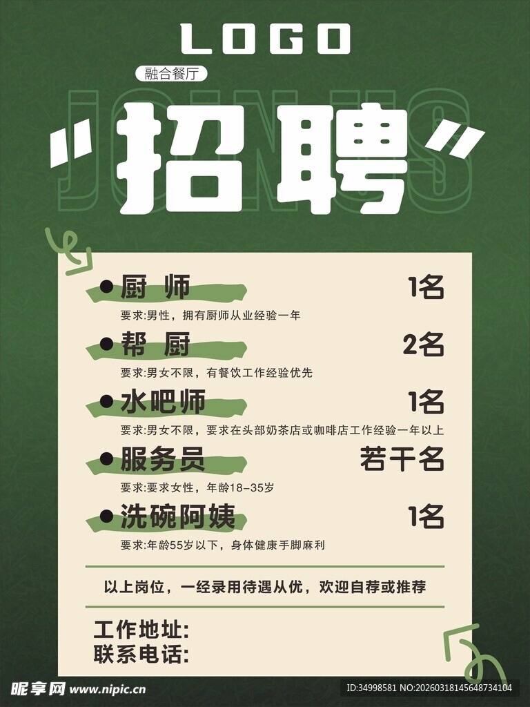 融合料理招聘多岗位火热招人