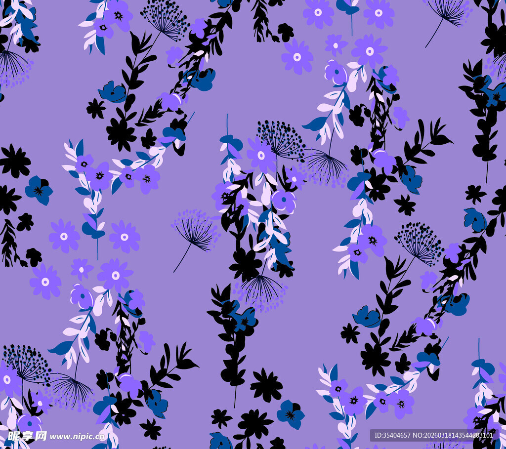 紫色花卉藤蔓无缝图案