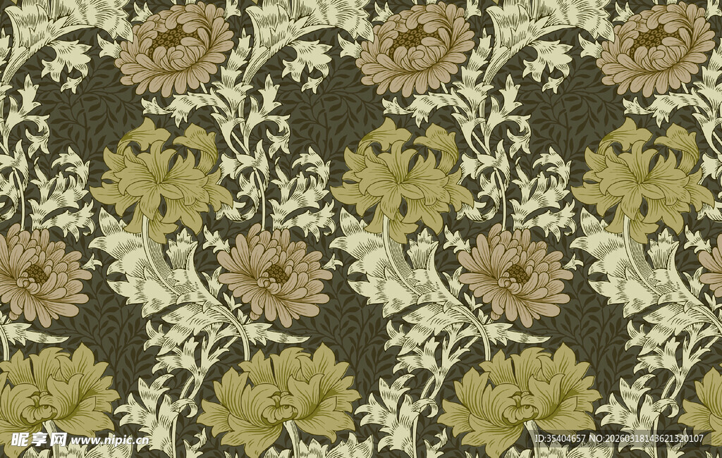 复古花卉图案织物纹理