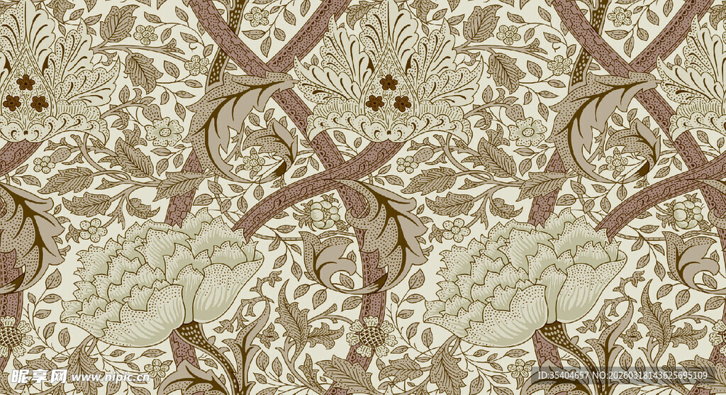 复古花卉几何图案布料纹理