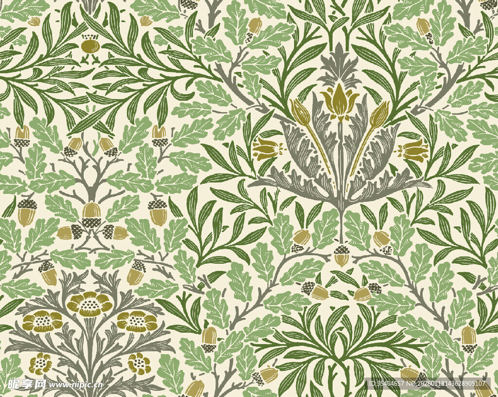 复古绿植花卉图案壁纸