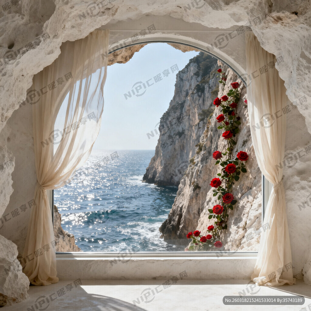 白色岩洞的房间里 窗户外