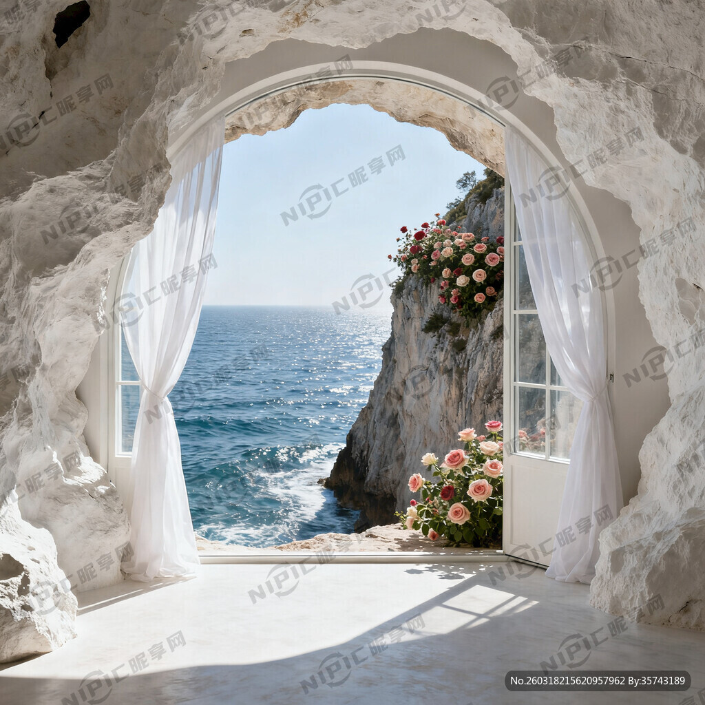 白色岩洞的房间里 大门外