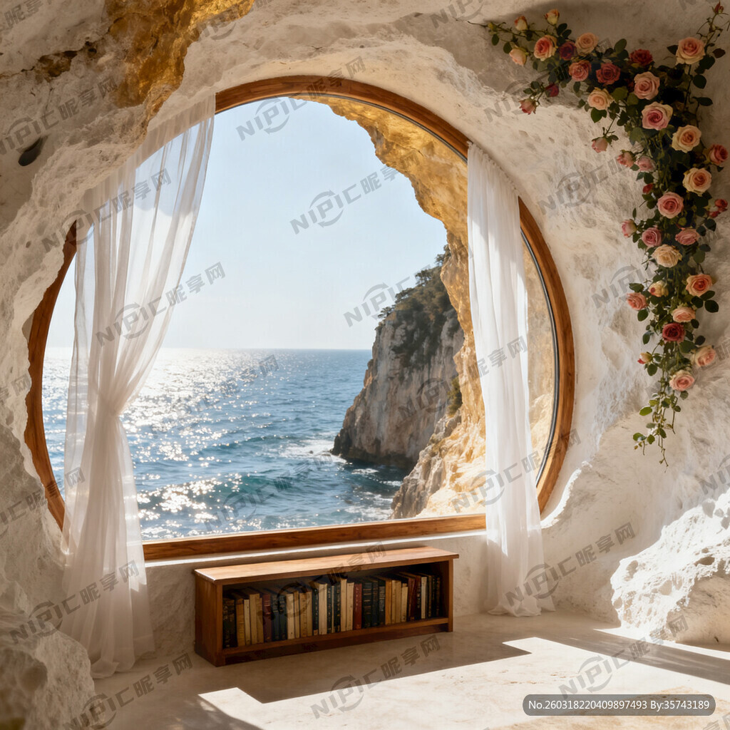 白色岩洞的房间里 窗户没有玻璃