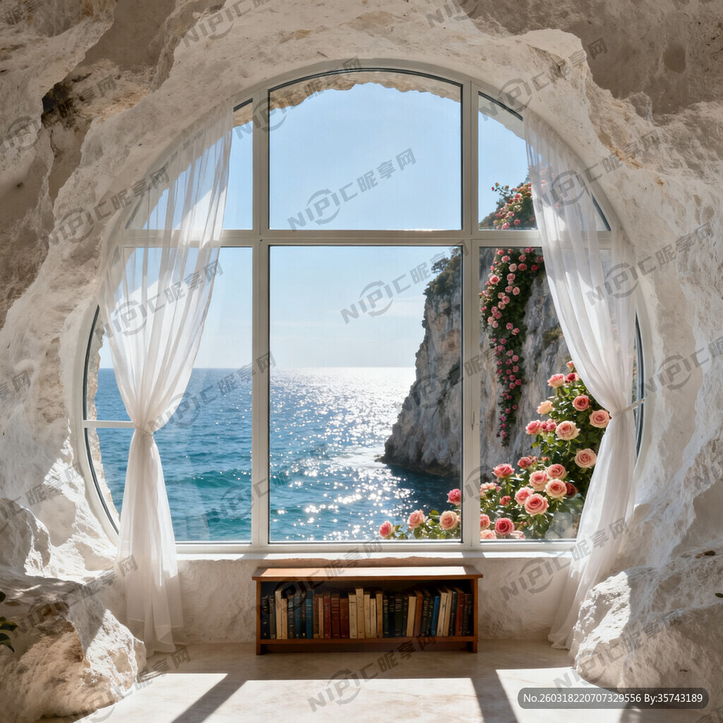 白色岩洞的房间里 窗户没有玻璃