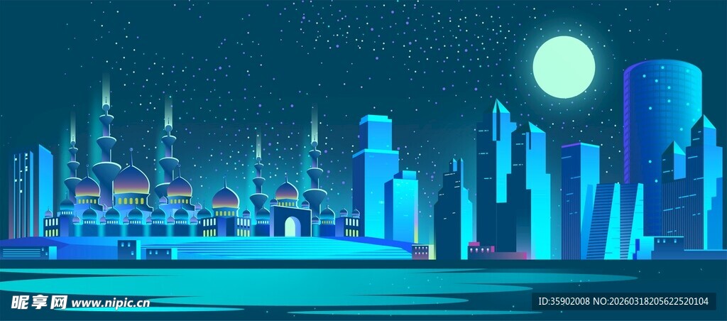 梦幻蓝调城市夜景