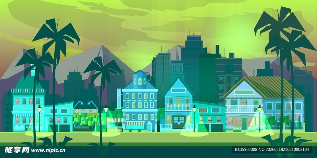 热带风情小镇夜景