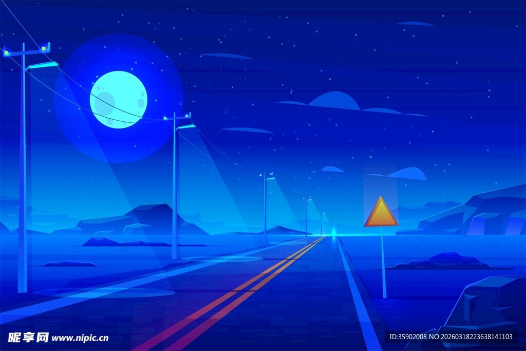 夜晚公路上的警示灯景象