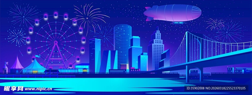 梦幻城市夜景与桥梁景观