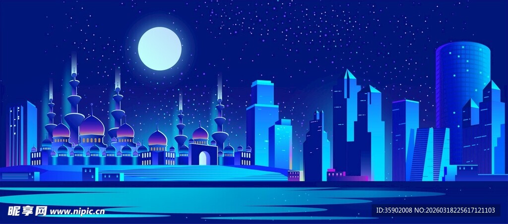 梦幻夜景中的璀璨建筑