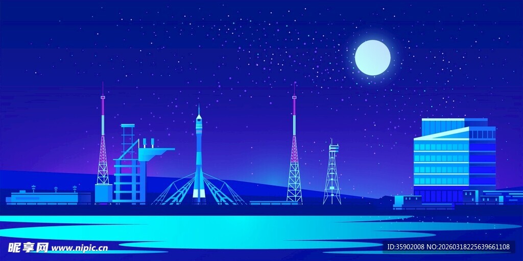 月夜下的城市工业景观