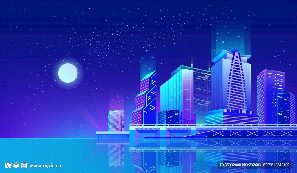 梦幻夜景中的未来都市