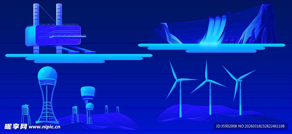 蓝色科技风工业与风电场景