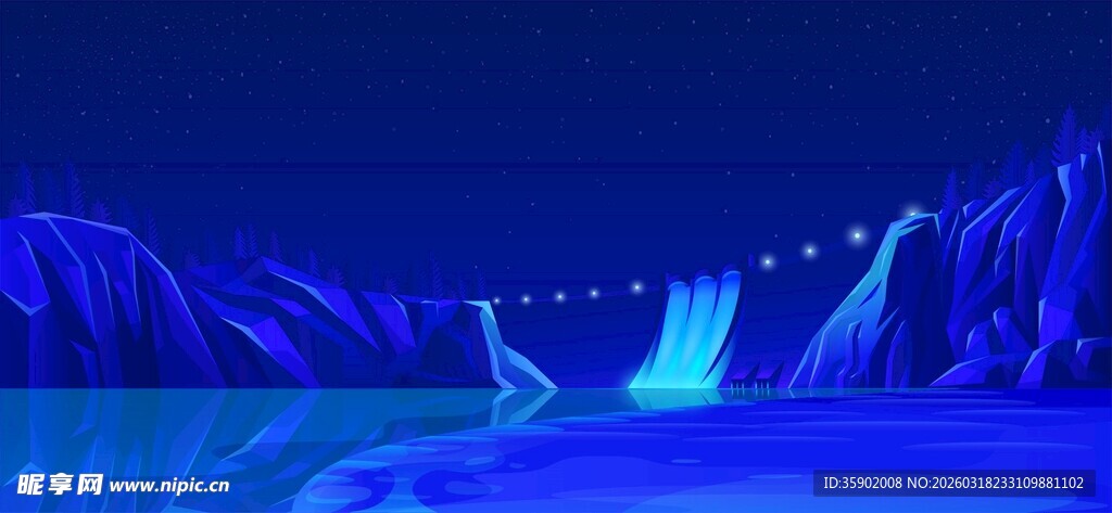 梦幻蓝色灯光夜景景观
