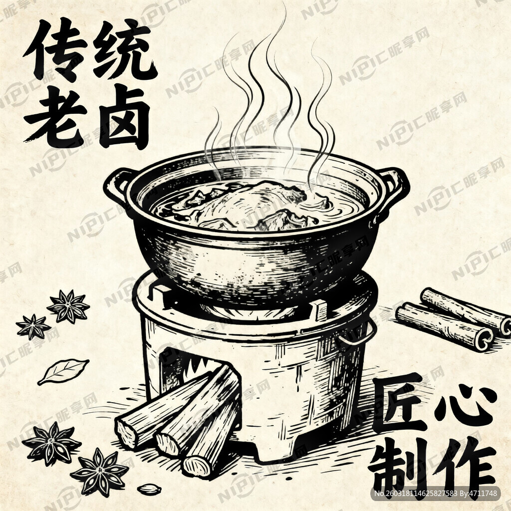 卤锅 老灶台线稿风格场景