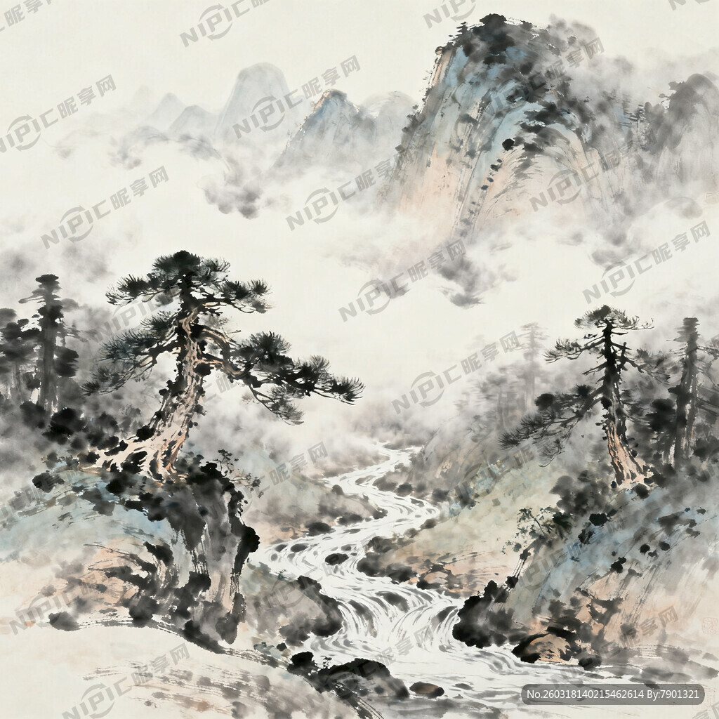 山谷 中国风 中国画 山水