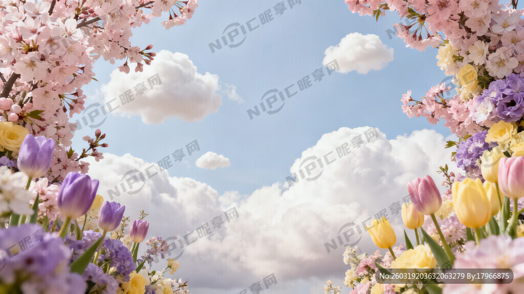 仪式背景 春天 花 云 天空