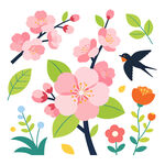 春日花卉与燕子插画