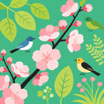 春日繁花间的灵动小鸟