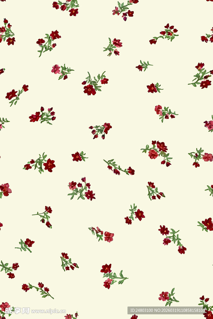 樱桃花卉图案的布料纹理