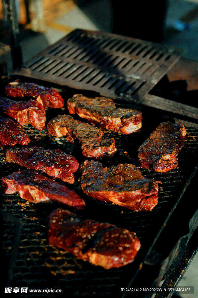 户外烧烤架上的美味烤肉