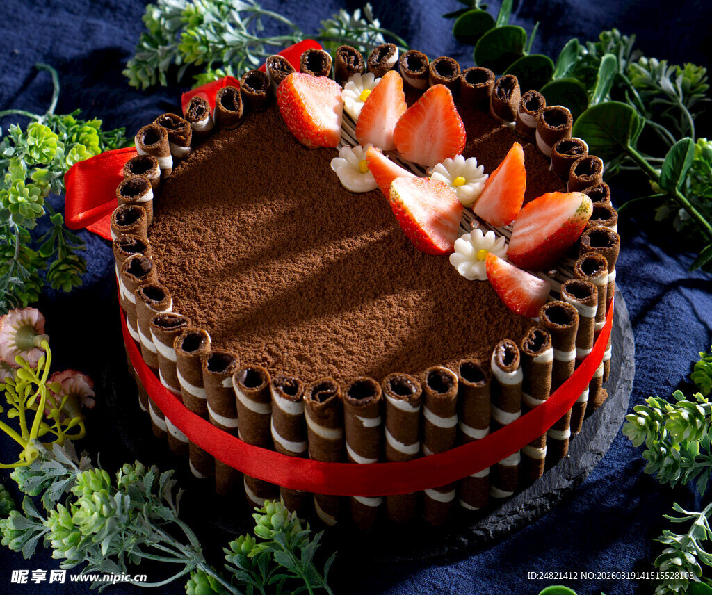 巧克力草莓装饰美味蛋糕