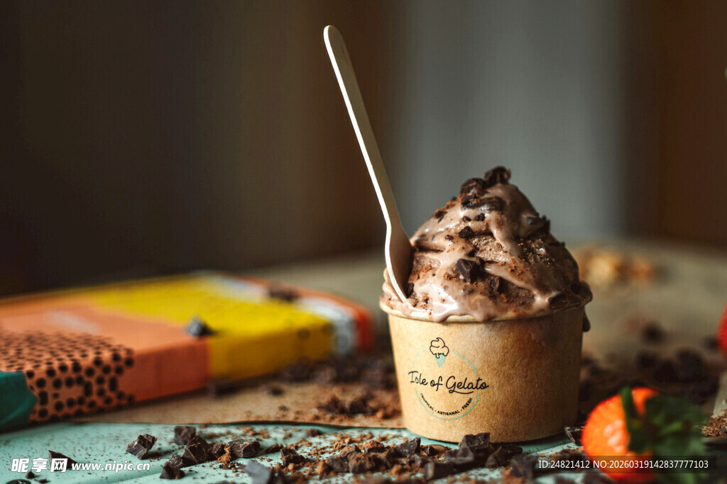 美味巧克力冰淇淋特写