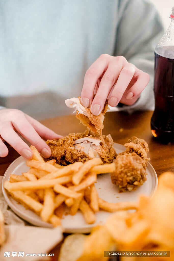 美味炸鸡配薯条诱人时刻
